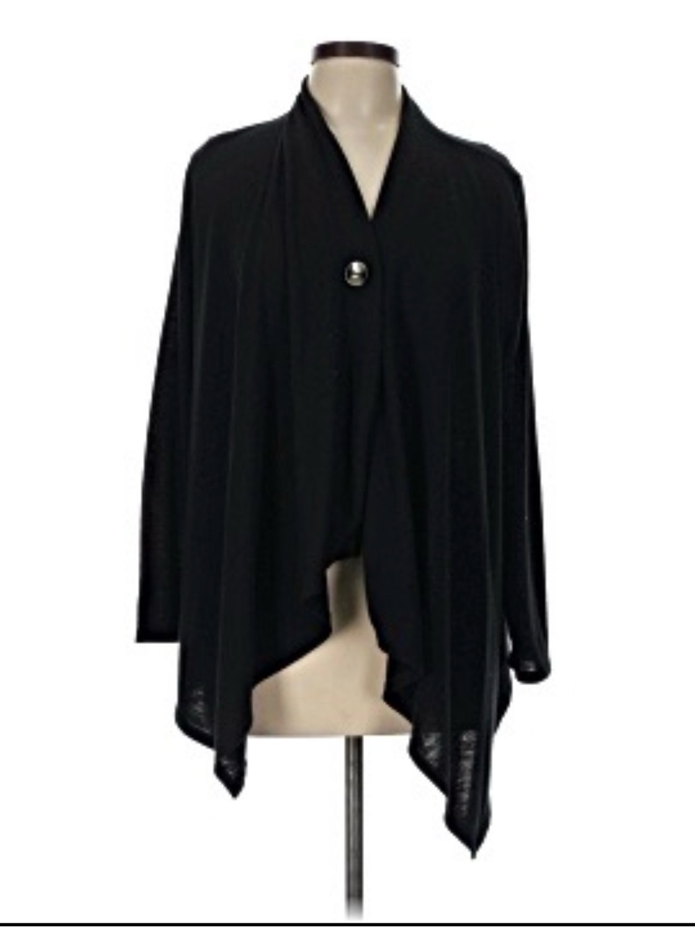 AB Studio Open Front Cardigan Sweater Black Long Sleeve Button Top XL
